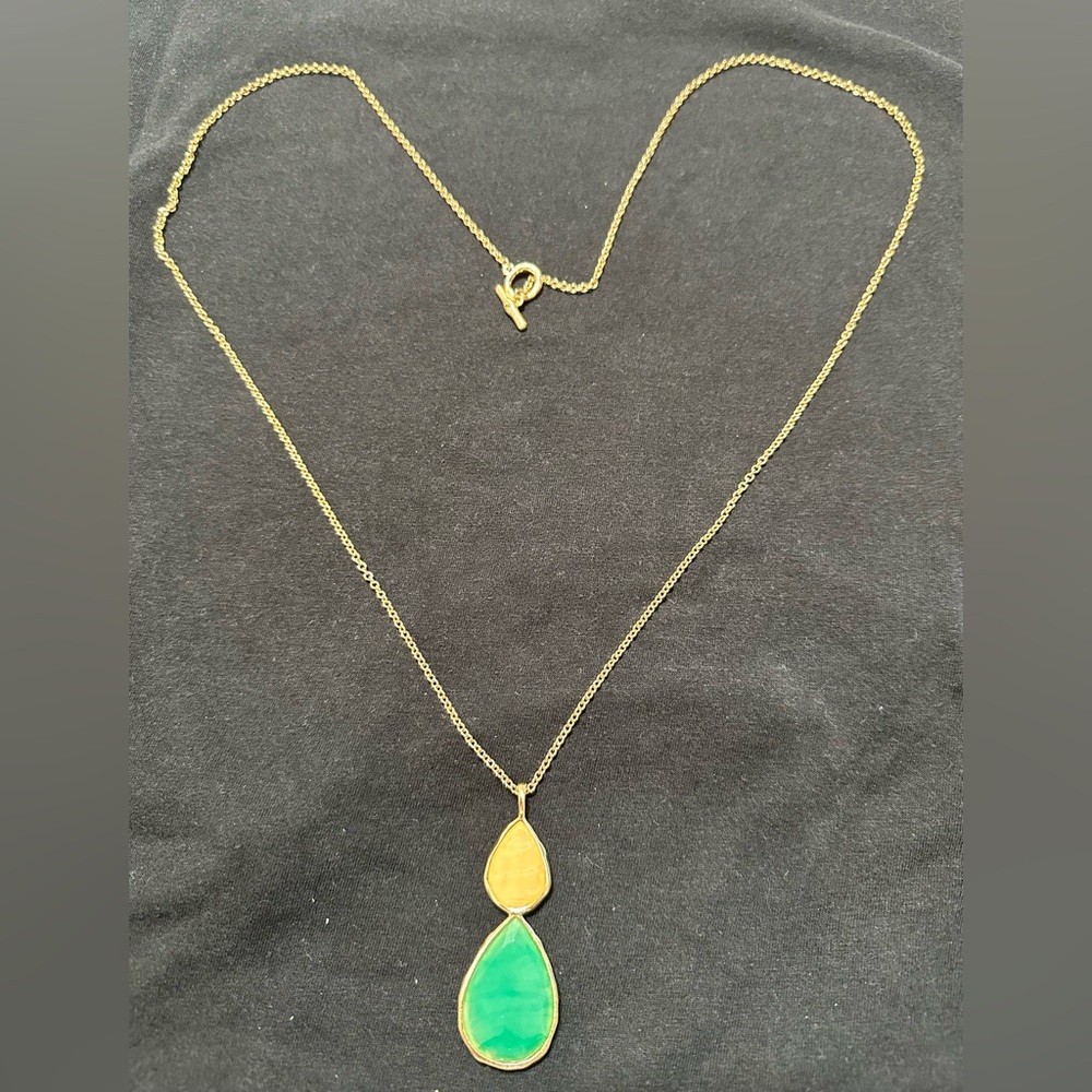 Karen Kane Gold Necklace with Green/Beige Pendant